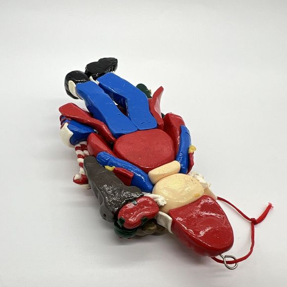 Vintage Santa Claus Christmas Ornament Glazed Clay Dough 5.5” Handmade Detailed - Picture 9 of 12